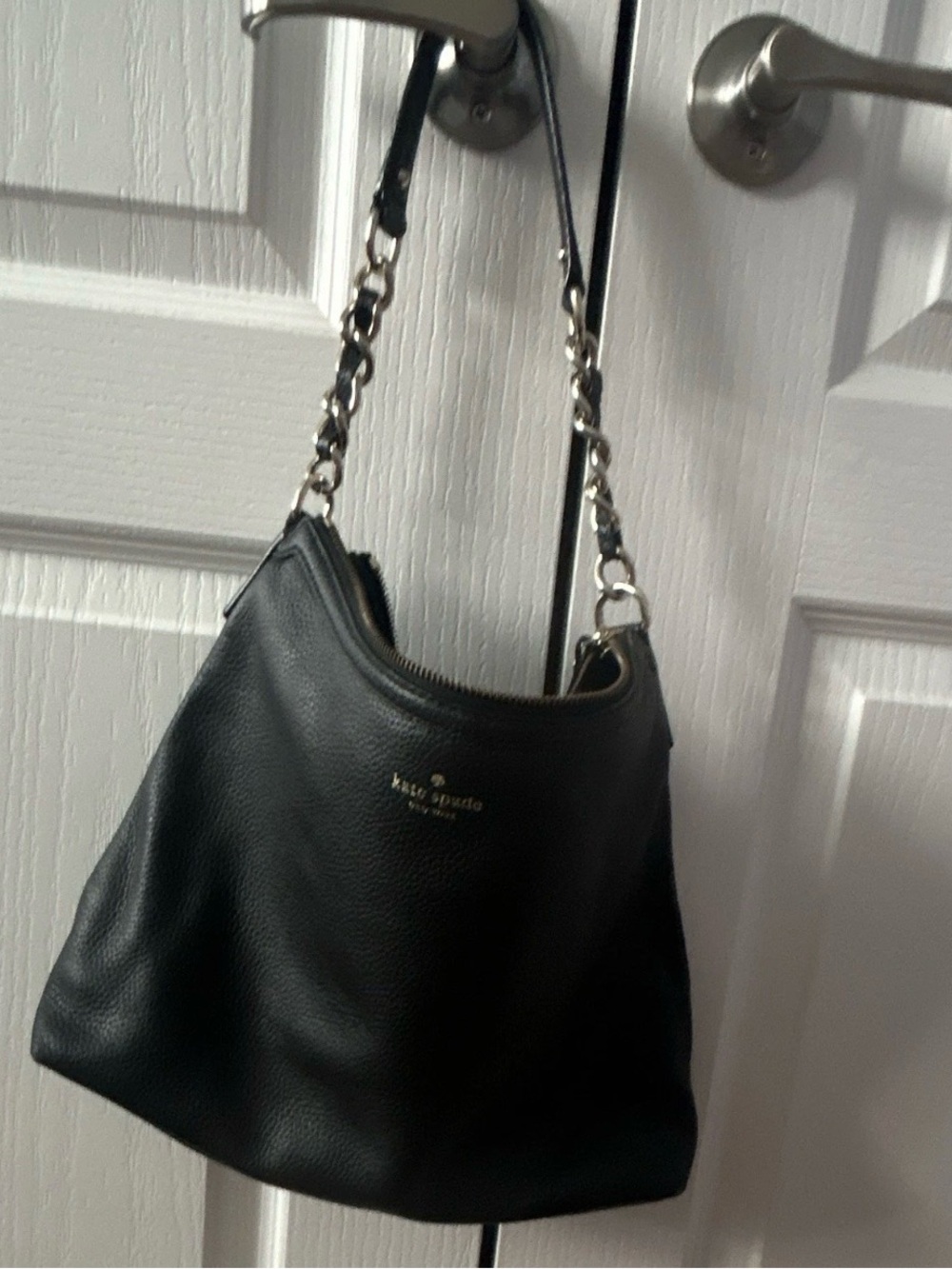Kate Spade New York Black Pebbled Leather Shoulder Hobo Bag Chain Strap